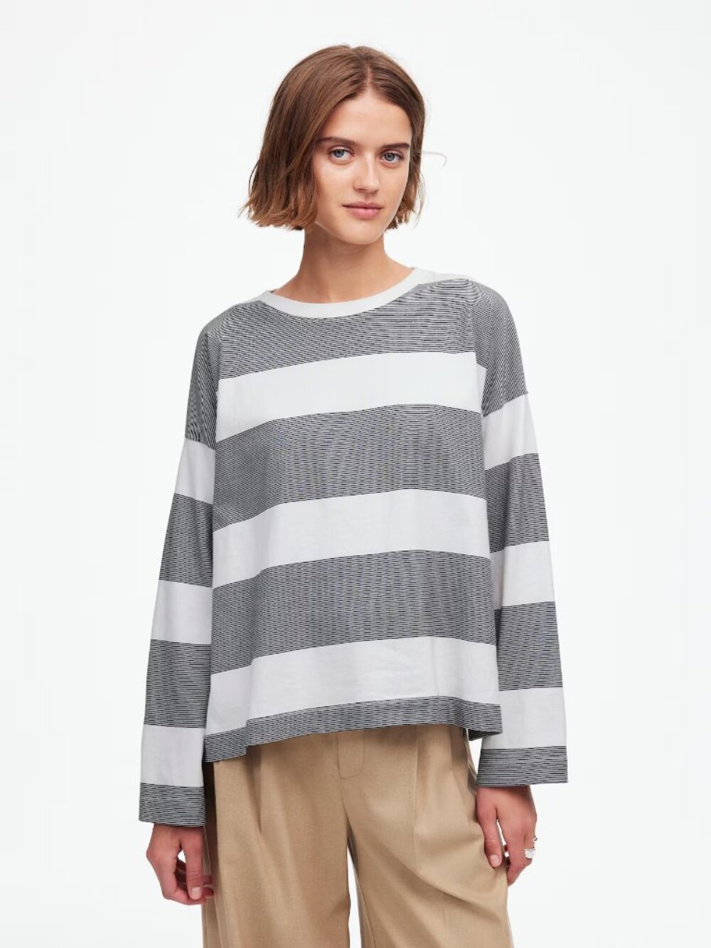 Madewell East Crew Neck Long-Sleeve Tee in "Eyelet White" Medium New with Tags